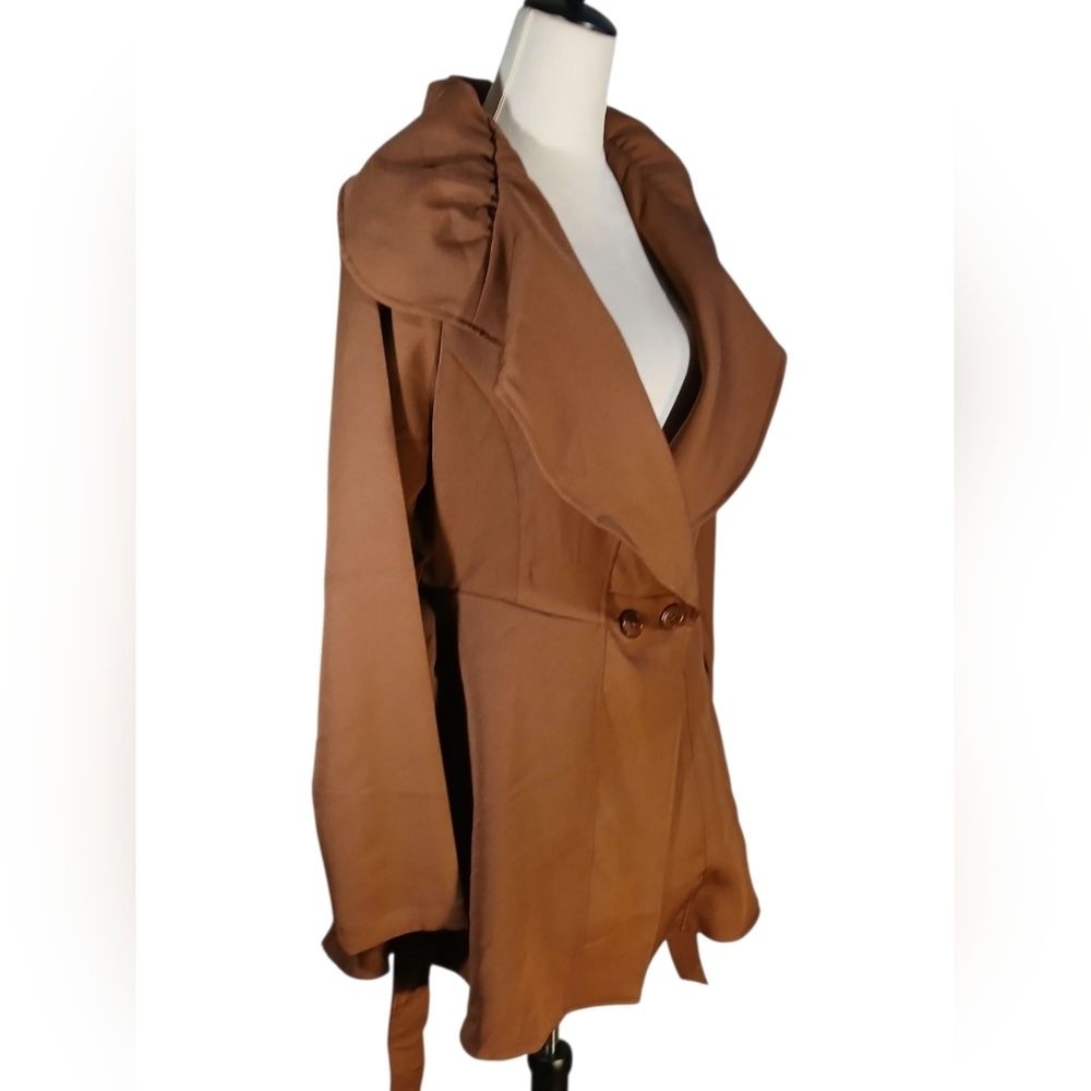 Wide Gathered Collar Jacket Button & Tie Waist Size Large - Picture 3 of 10